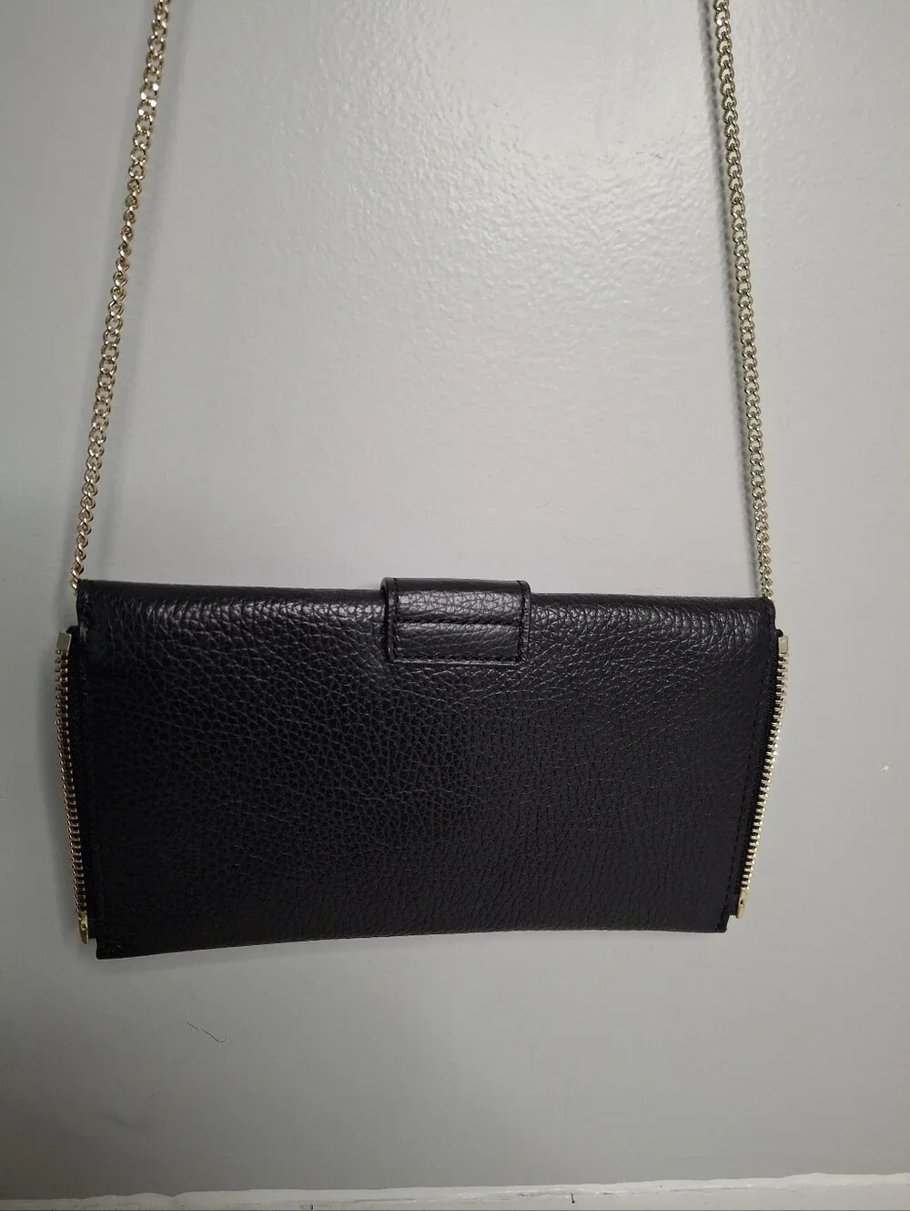 Henri Bendel Black Pebbled Leather Wallet on Chain WOC Crossbody Clutch